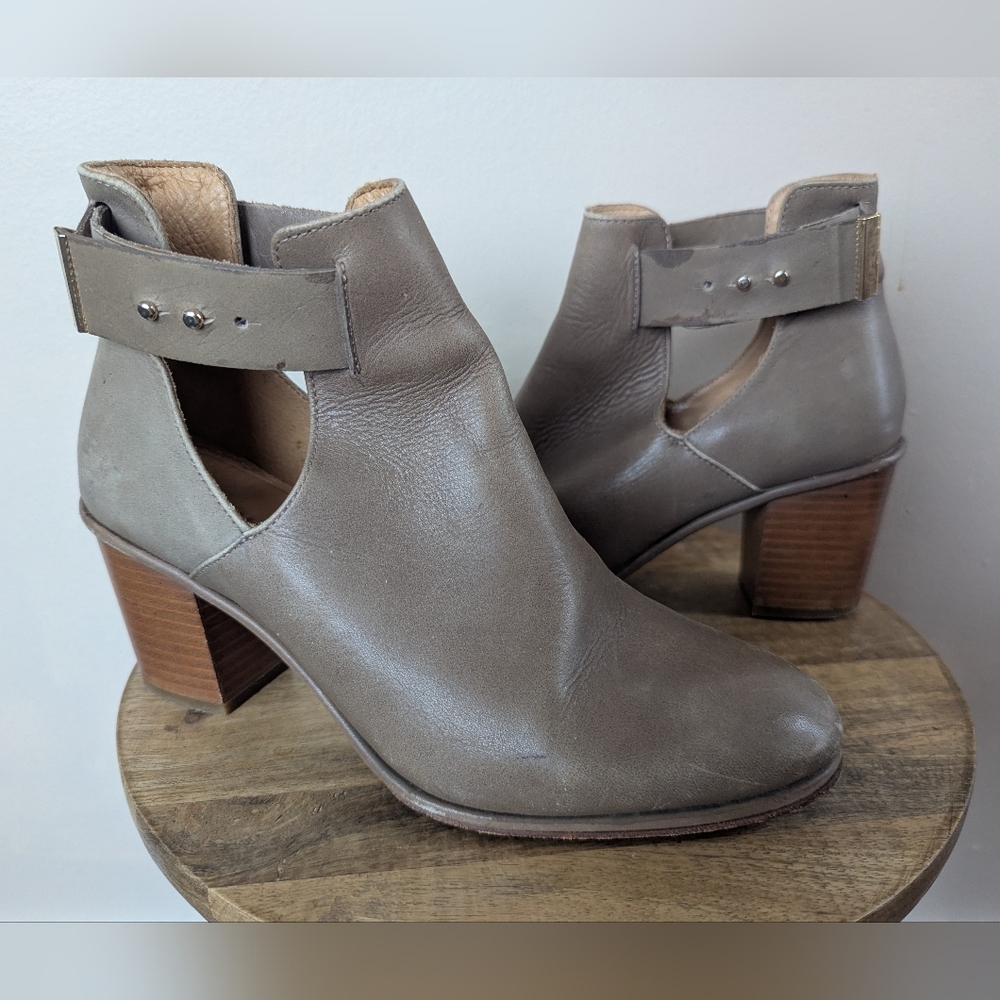 Whistles Leather Peep Strap Ankle Boots/Booties, Gray Brown/Beige (SIZE 38/7